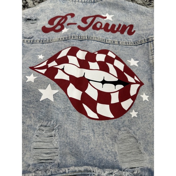 Rivalry Runway  Distressed Denim Cropped Jacket B-Town  Size S Bloomington IN IU - Picture 2 of 6